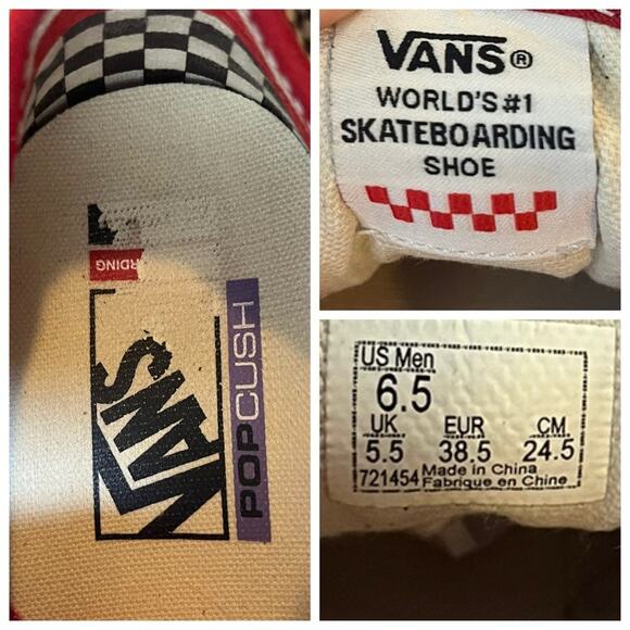 VANS Men’s Custom Sneakers Fabric Green Blue Red Colorblock Pop Cush Size 6.5 - Picture 13 of 14